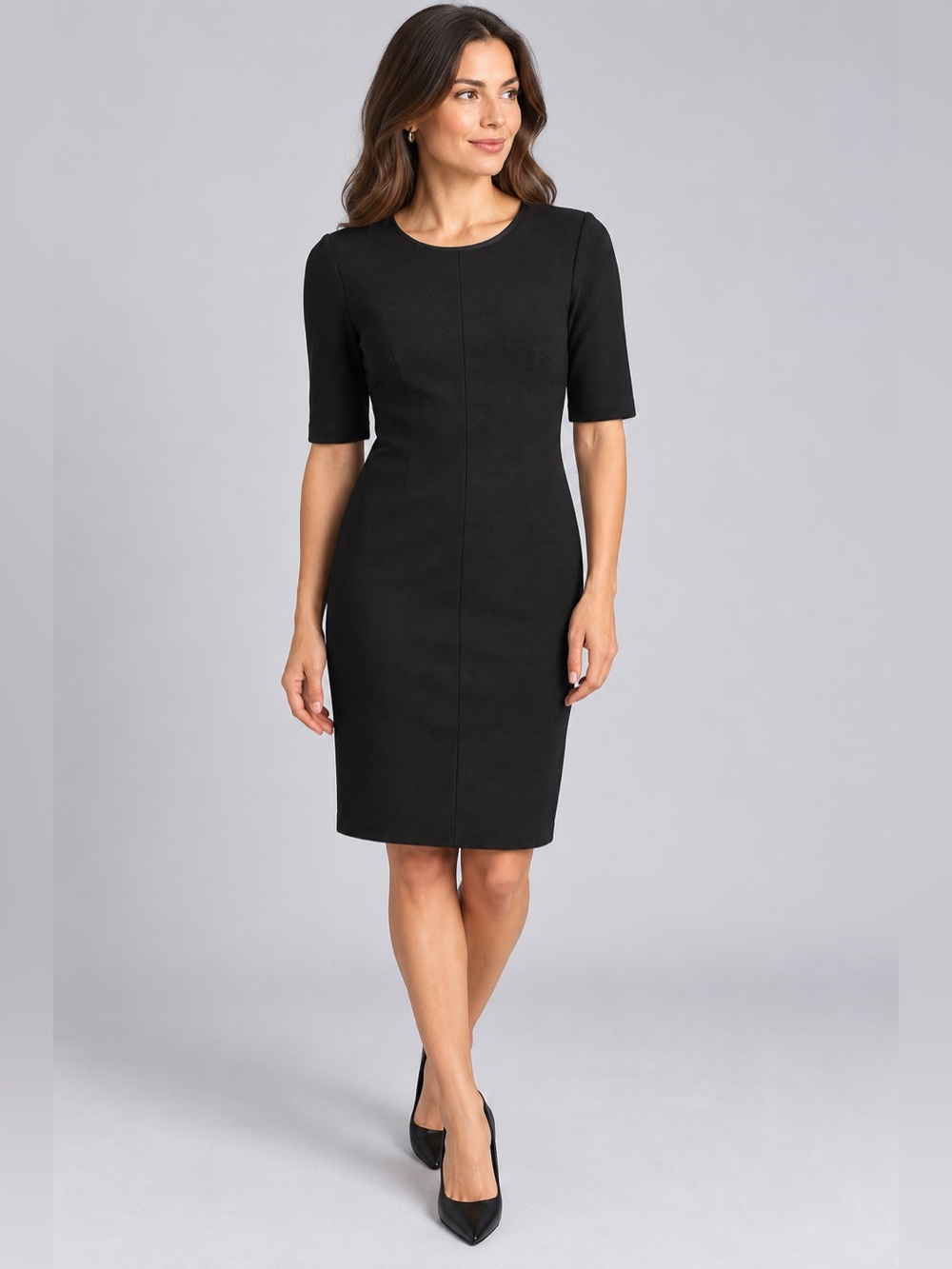 NWT Mario Serrani Italy Black Textured Knit Sheath Dress XS Work LBD